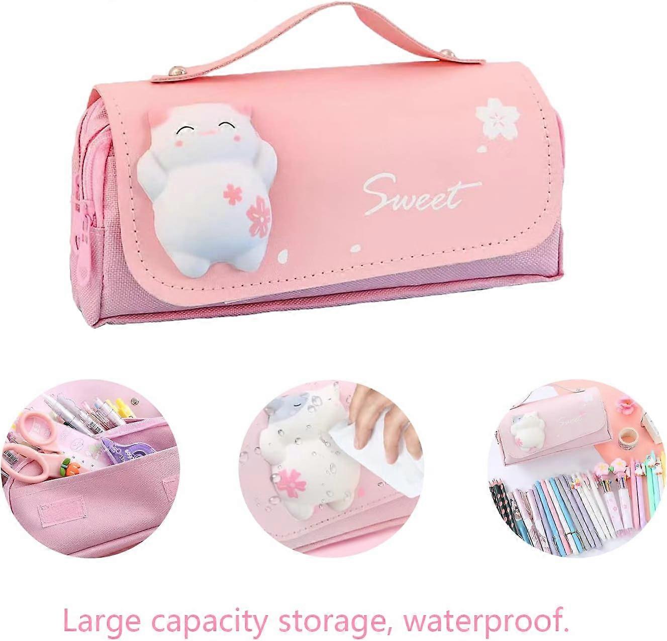 Pencil Case, School Pencil Case with 3 Compartments, Large Capacity Pencil Cases with Flap, for Girls Boys Teens Students