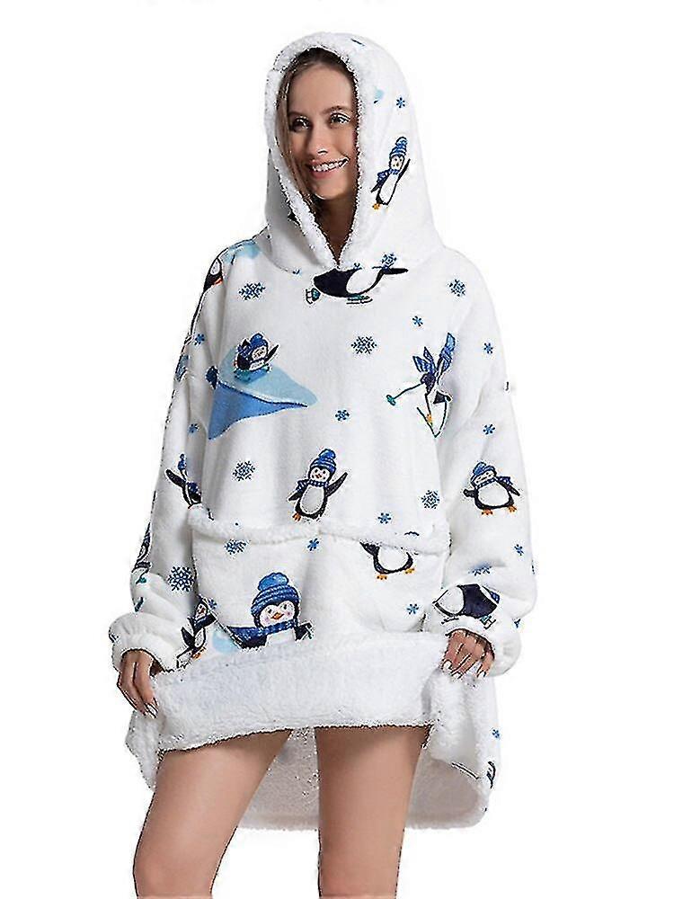 هوديز كبيرة الحجم سويت شيرت المرأة الشتاء هوديز الصوف العملاق بطانية التلفزيون مع الأكمام بلوفر كبيرة الحجم هودي سويت شيرت طويل