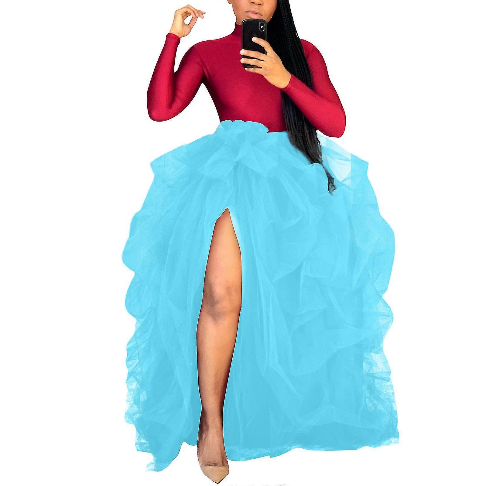 レディースドレスレディースチュールロングスカートハイウエストフリルフロア丈ウェディングパフィーマキシスカートレディーススカート