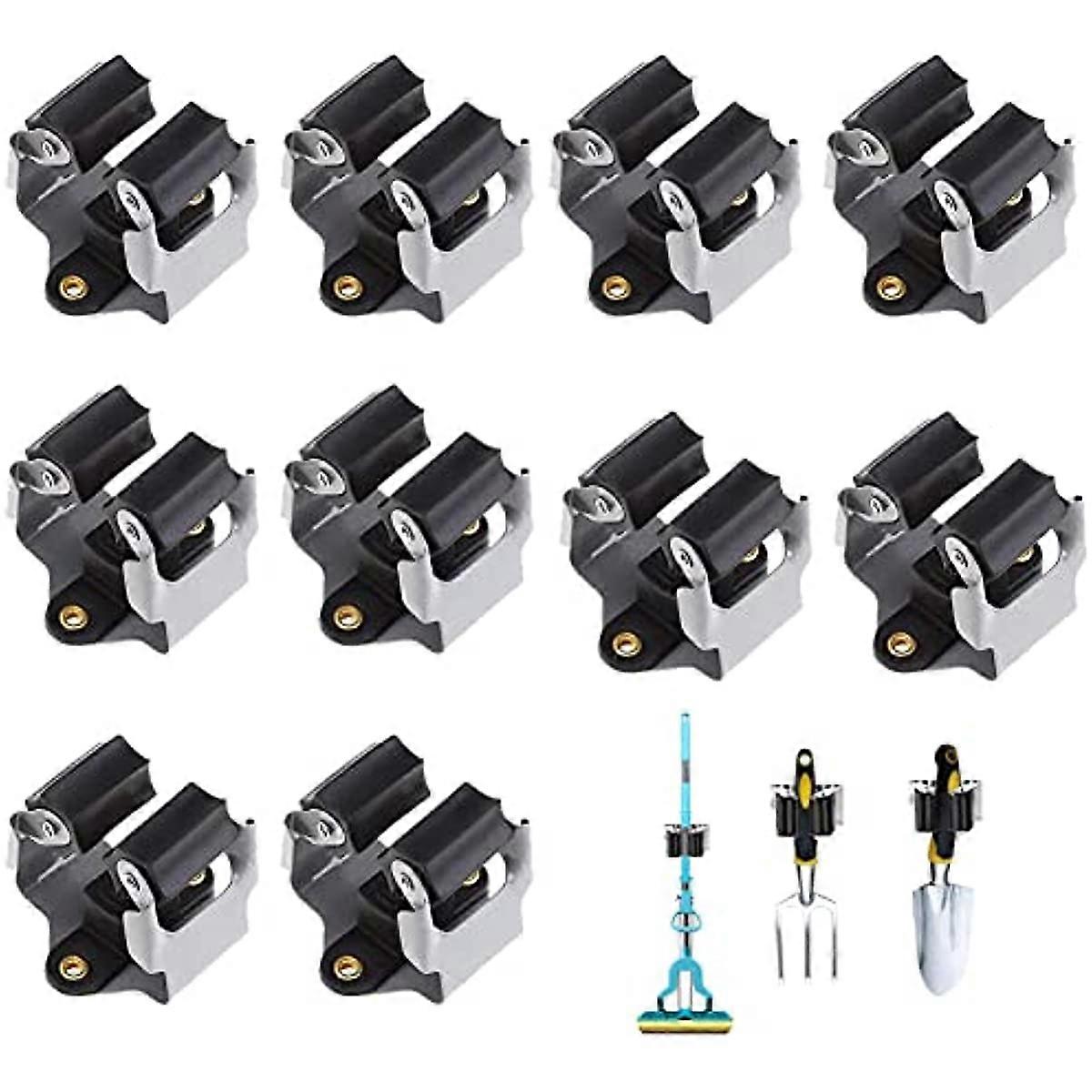 Mop Broom Holder, 10 Pack Mop Holder Wall Mounted Brush Hook Broom Bracket Heavy Duty Garden Tool Storage Sweeping Clip Hanger Organiser Umbrella Hold