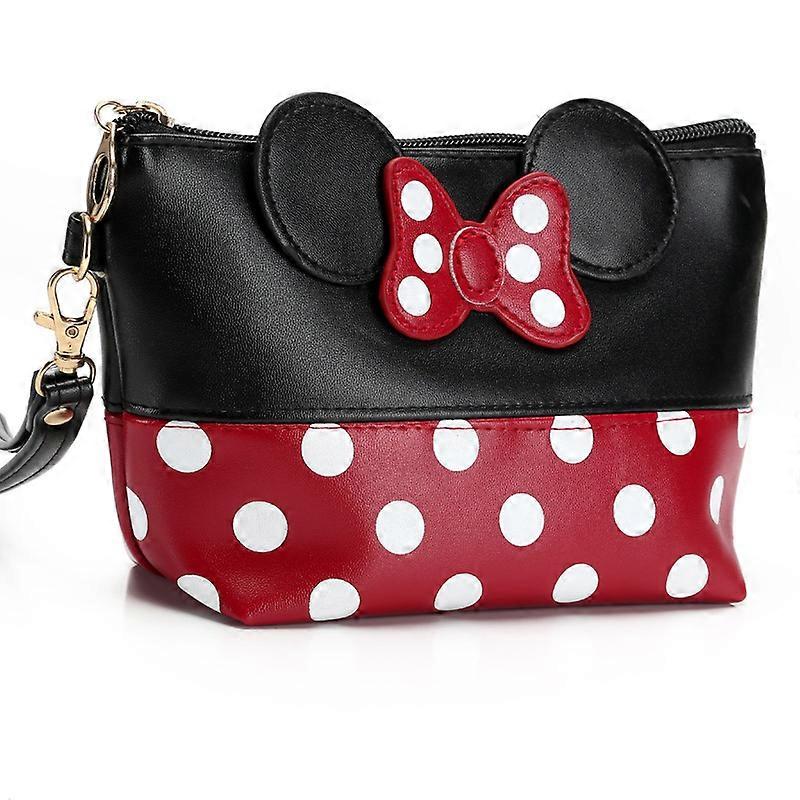 Mickey Makeup Storage Bag,Bowknot Polka Dot Travel PU Women Bag,Premium Quality Large Toiletry Bag,Organizer for WomenBlack