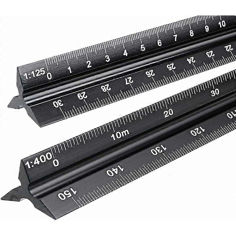 Set of 2 Aluminum Triangular Reduction Scale Rulers for Architects and Engineers: 1:20, 1:25, 1:50, 1:75, 1:100, 1:125/1:100, 1:200, 1: 250, 1:300, 1: