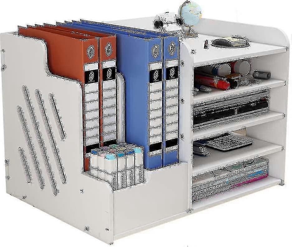 White Desktop Organiser, Large Capacity Desk File Organiser Office Stationery Desk Tidy Storage Rack Sorter compatible with A4 Papers, Pens, Books, Le