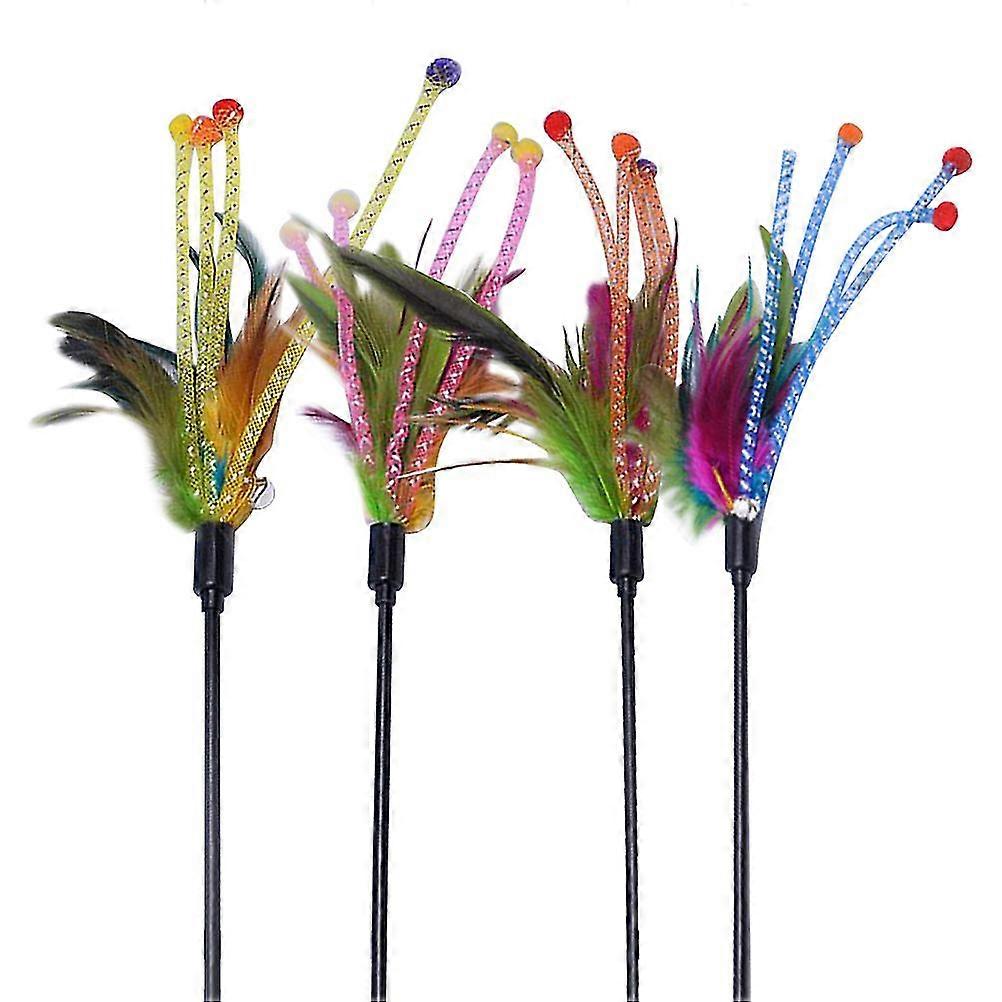 4 Pcs Toys Kittens Feather Wand Toy Cat Feather Teaser Wand Interactive Feather Toy Cat Scratching Toy