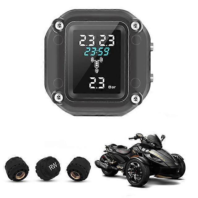 Trikes Motorcycle TPMS Motor Tire Pressure Tyre Temperature Monitoring Alarm System with 3 External Sensors for 3 Wheelers