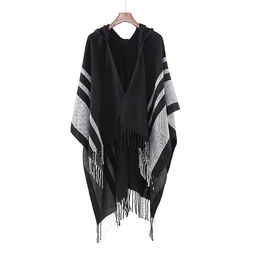 Hoodie Scarf Black Shawls Wrap Loose Cardigant for Lady