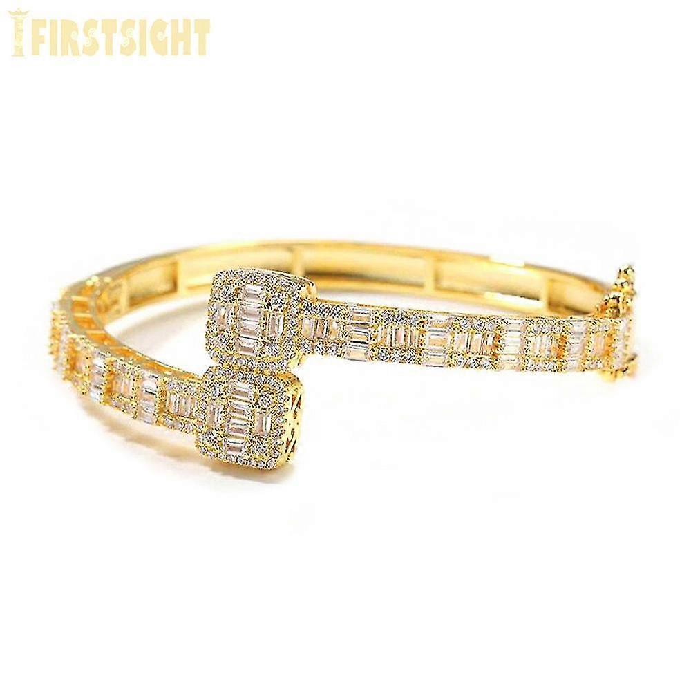 Iced Out Bling Aperto Quadrato Zircone Charm Blet Baguette Argento