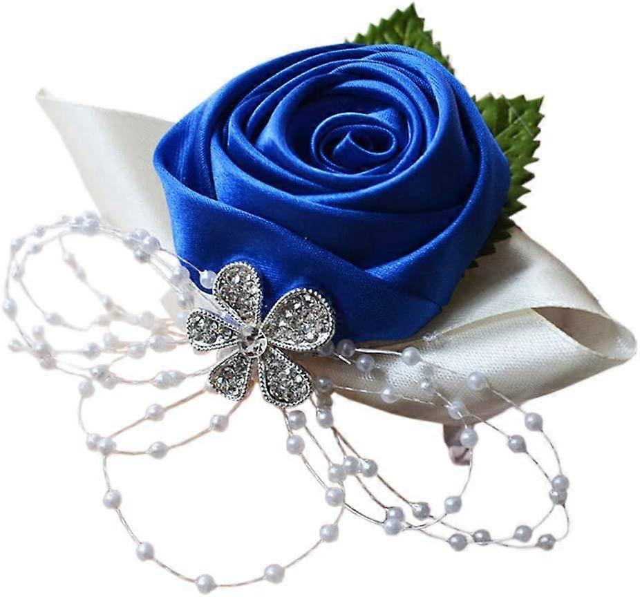 1件婚礼伴娘新娘手腕胸花装饰手花，深蓝色