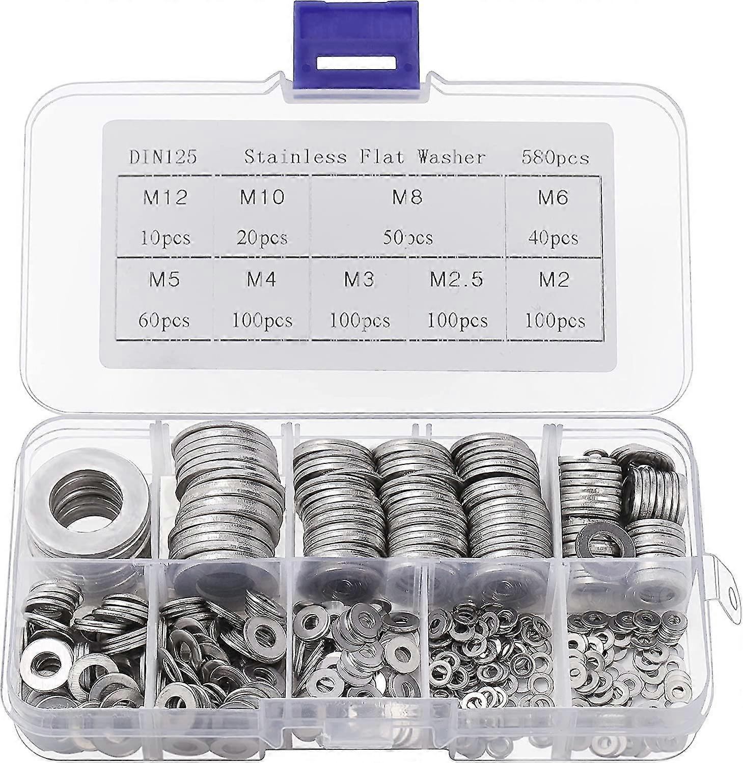 Stainless Washer with Storage Box(580pc)-Assortment of 9 Sizes M2, M2.5,M3 etc