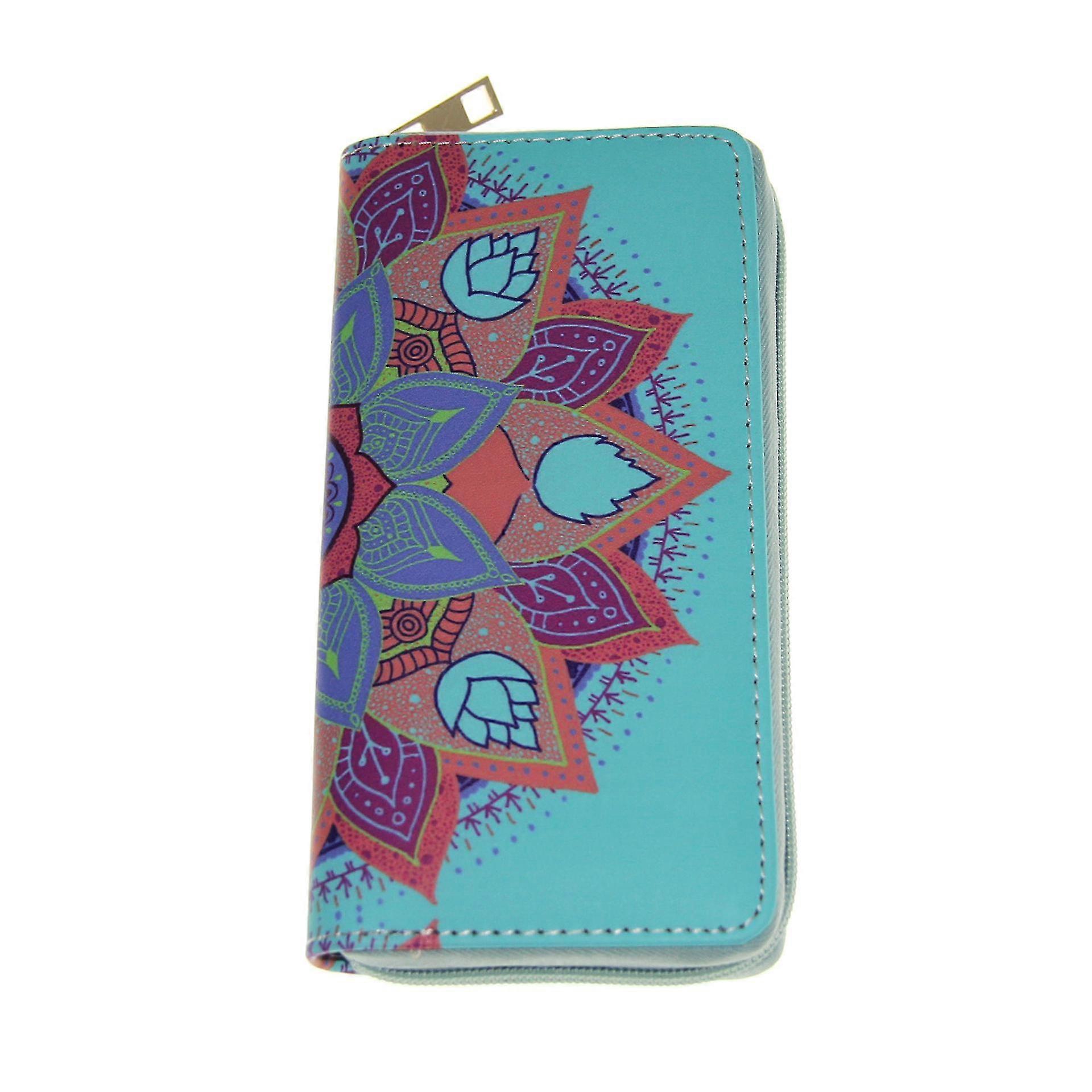 Women'S Wallet Rfid Blocking Bohemian Style Credit Card Zip Around Phone Clutch Large Travel Purse Wristlet Clutch Wallet,Blue