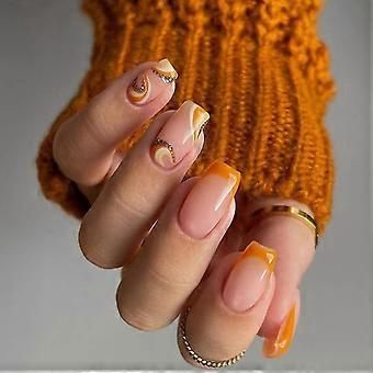 Gouden glitter golvende nep nagels dunne volledige dekking nagel ornament lijm modellen