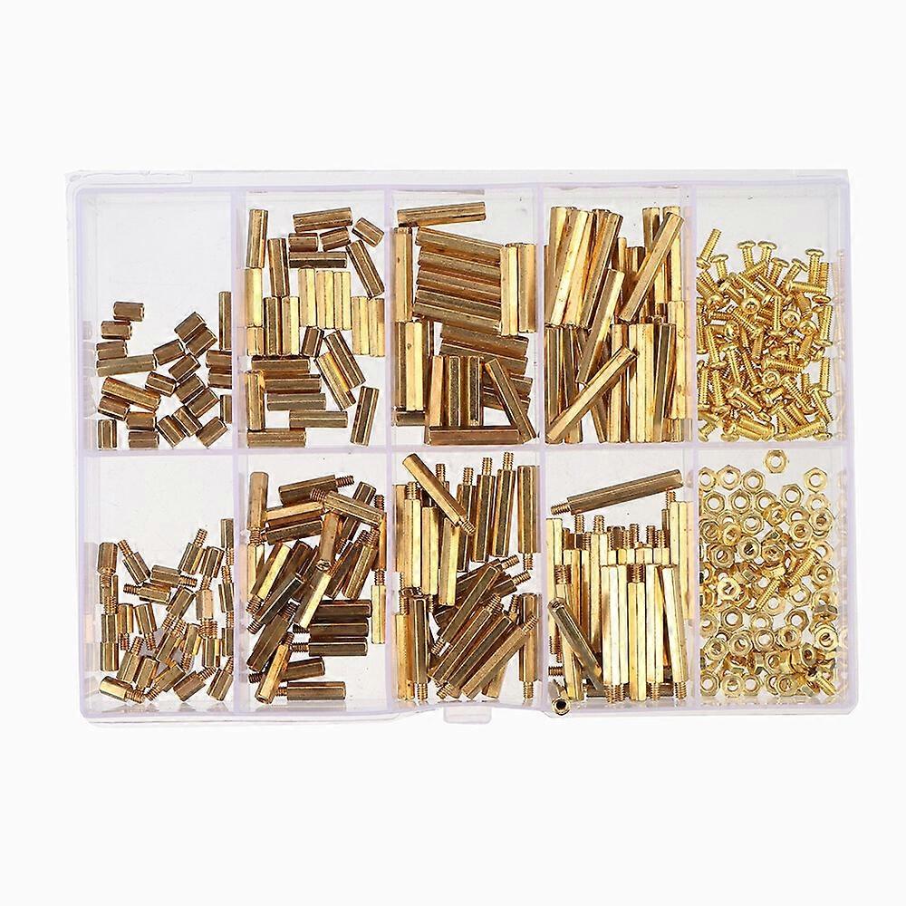 280Pcs M2.5 Hex Nut Assortment Kit Head Brass Spacing Double-pass Screw Threaded Pillar PCB Computer