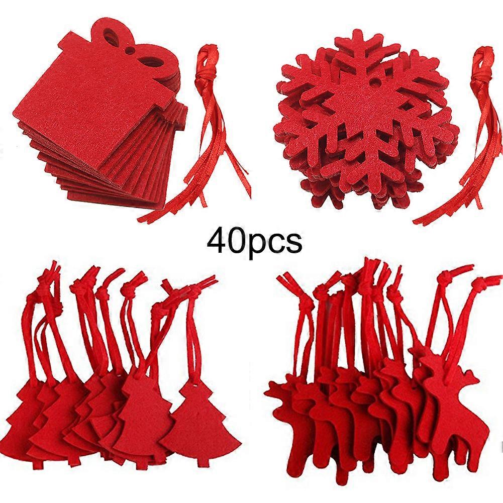 Red Felt Craft Pendants for Christmas Tree, 40 Pieces DIY Set