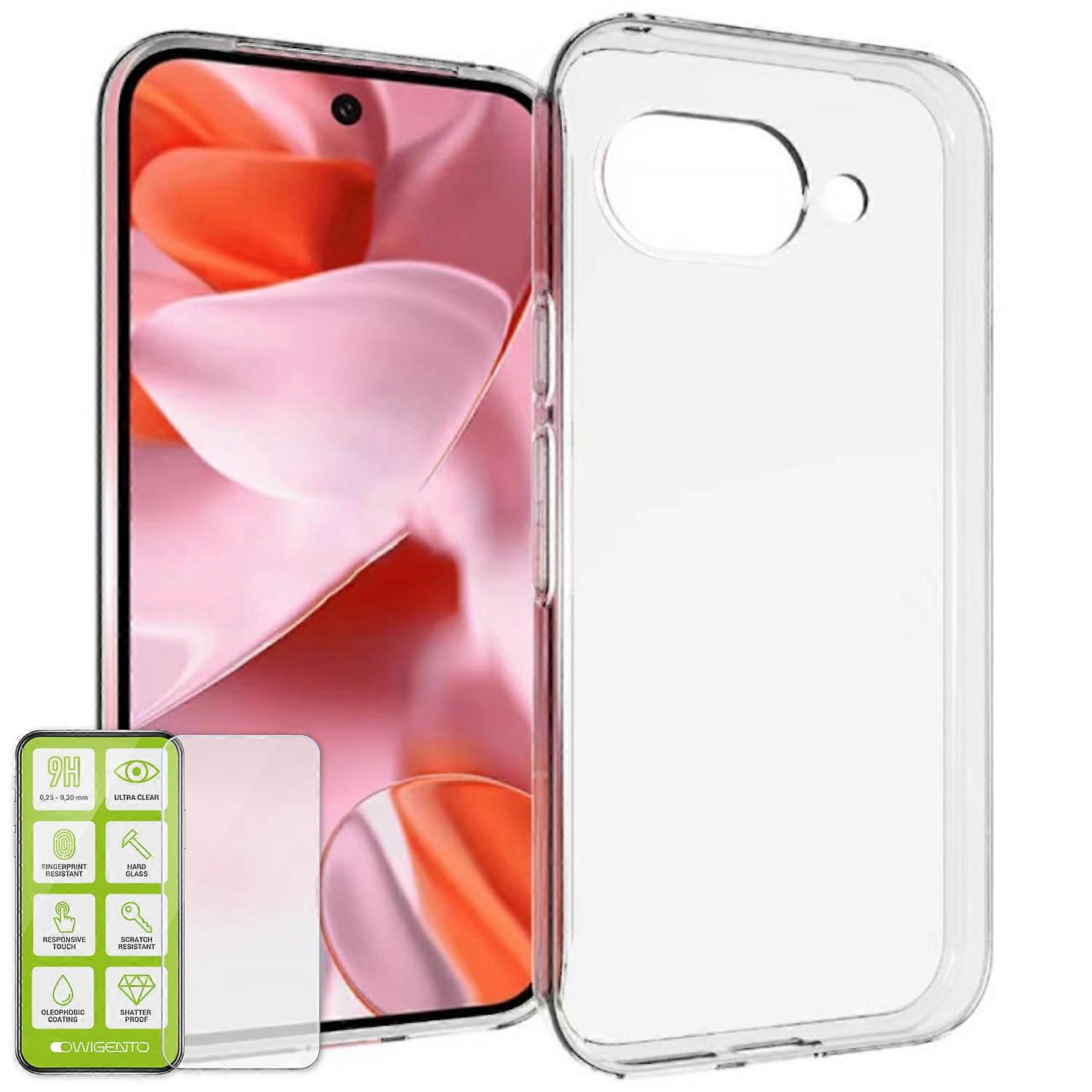 For Google Pixel 9a Silicone TPU Phone Case Transparent + H9 Hard Glass