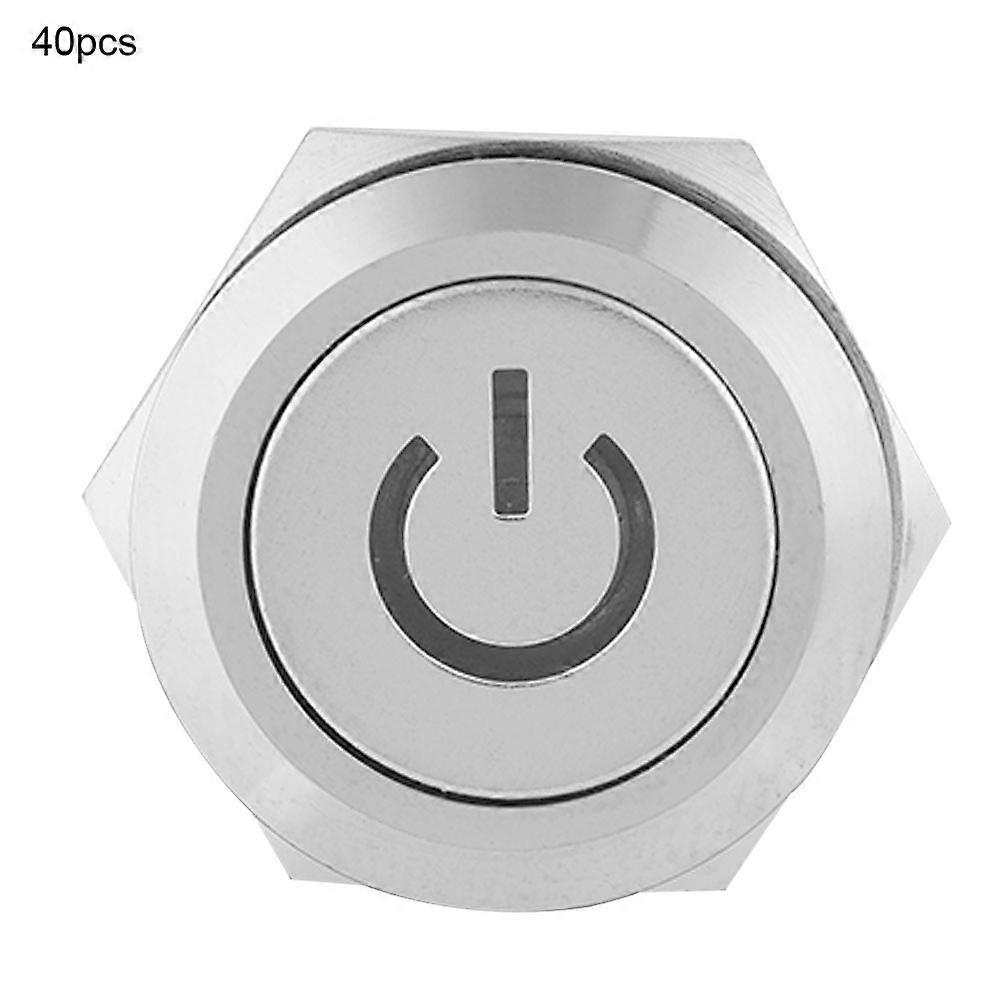 40pcs 19mm Waterproof Self-locking Metal Push Button Switch 12V LED Light 5-Pin (Red)