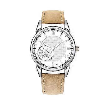 Fashion Quartz Watch Casual PU Leather Strap Simple Style Men Wrist Watch (Coffee+White)
