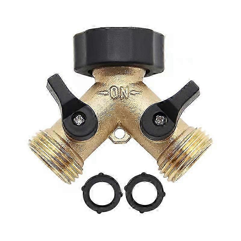 Garden hose separator 2-way - heavy solid brass hose Y-separator, hose faucet separator, brass hose adapter connector shut-off valve, hose faucet adap