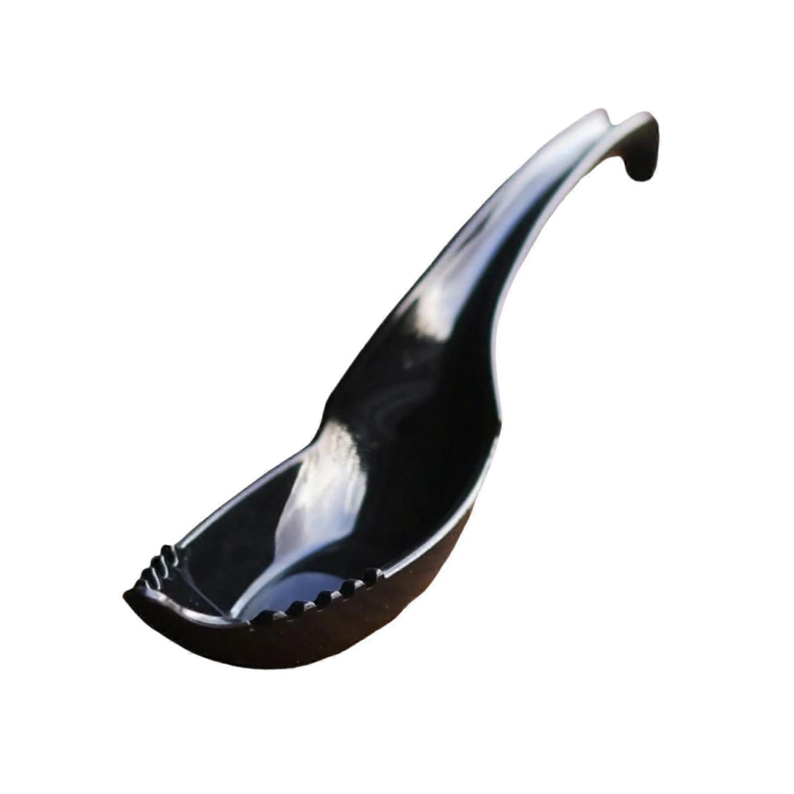 Ramen Noodle Soup Spoon with Fork Tableware for Dumpling Wonton Rice Noodles Black