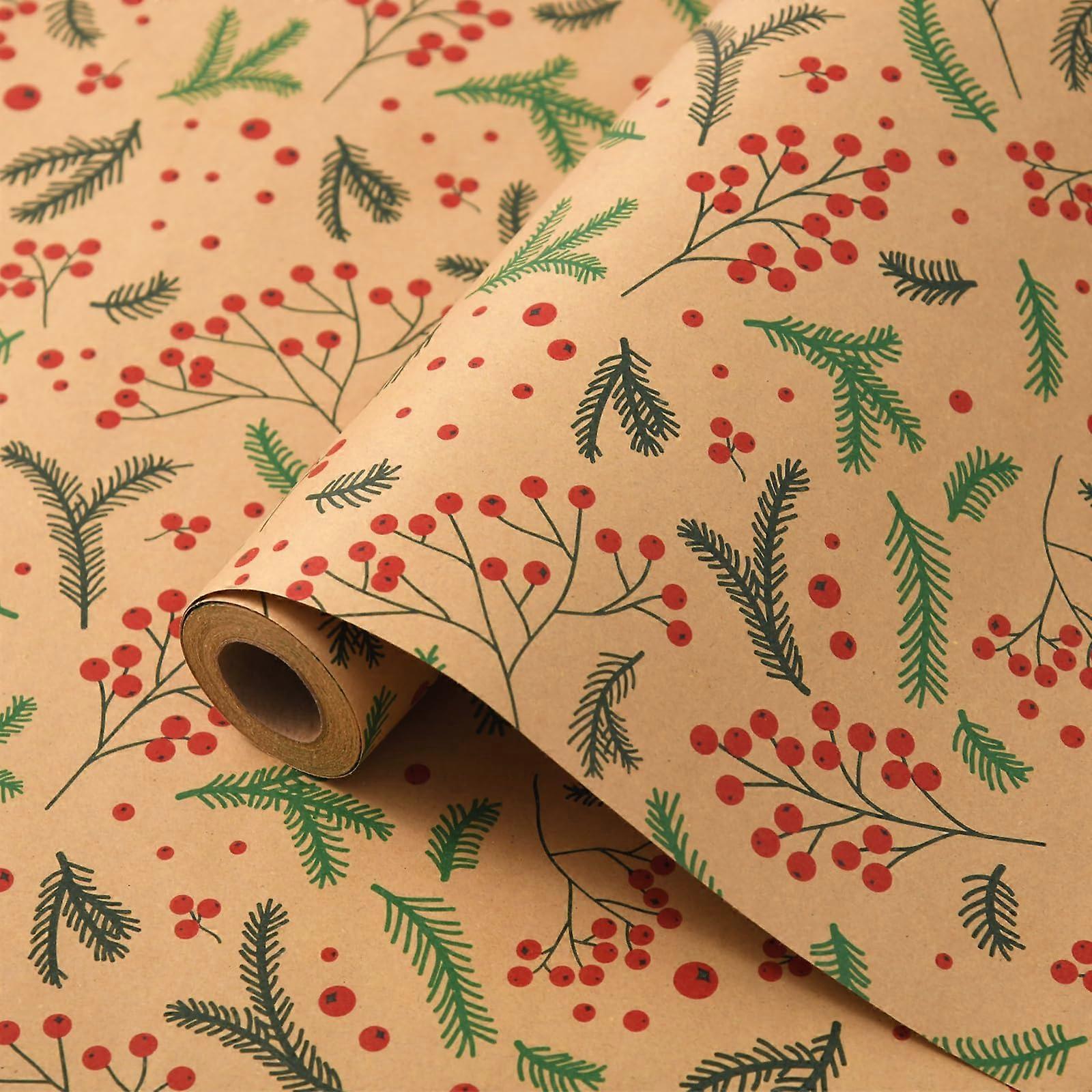 Recyclable Kraft Pinecone Design Gift Wrapping Paper for Holidays, wrapping size 30 inches x 15 feet, Eco-Friendly Material