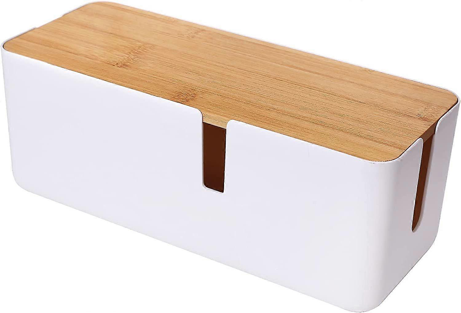 Cable Management Box with Bamboo Lid Small Cable Organizer Box for Extension Cord Power Stripe Surge Protector Wire Management Concealer Organizer Cov