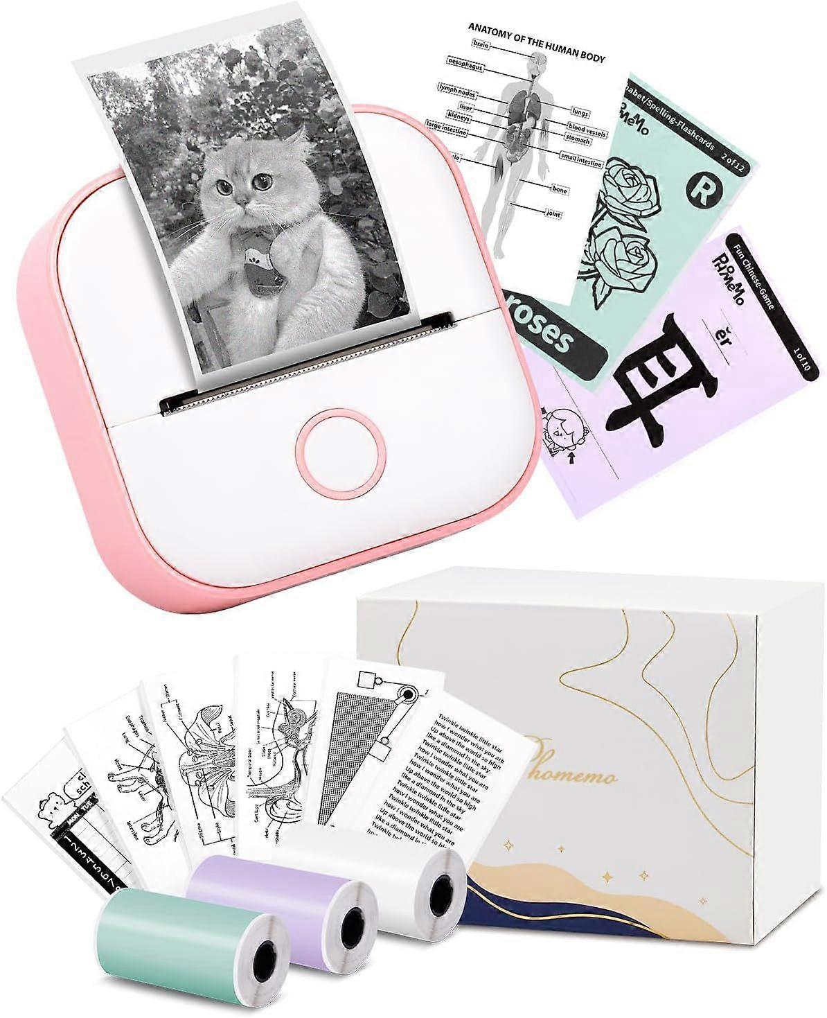 Mini Label Printer - T02 Small Portable Printer, Learning Sticker Printer, Notes, Pictures, Pink