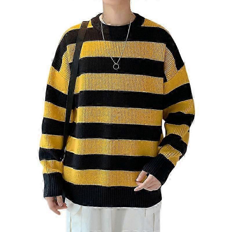 Hommes Femmes Pull Chaud Lâche Tricoté Rayé Pull Oversize Pulls l jaune