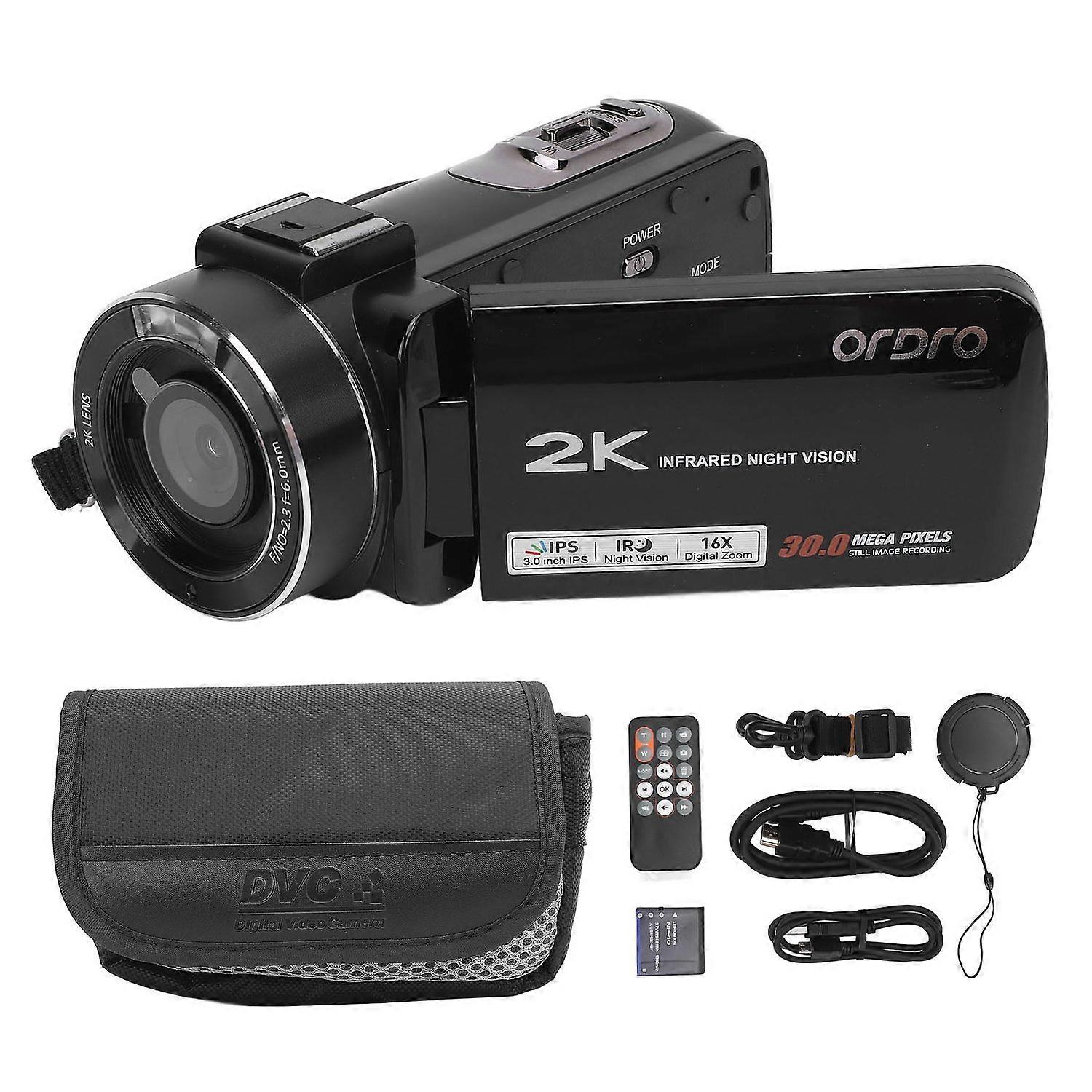 2K Video Camera 16X Digital Zoom Digital Camera Video Recorder with 3 Inch IPS Touch Rotation Screen