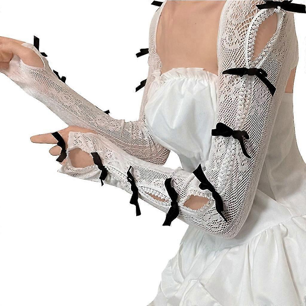 Long Arm Warmer Fingerless Gloves Y2k Arm warmer Distressed Lace Arm Sleeves