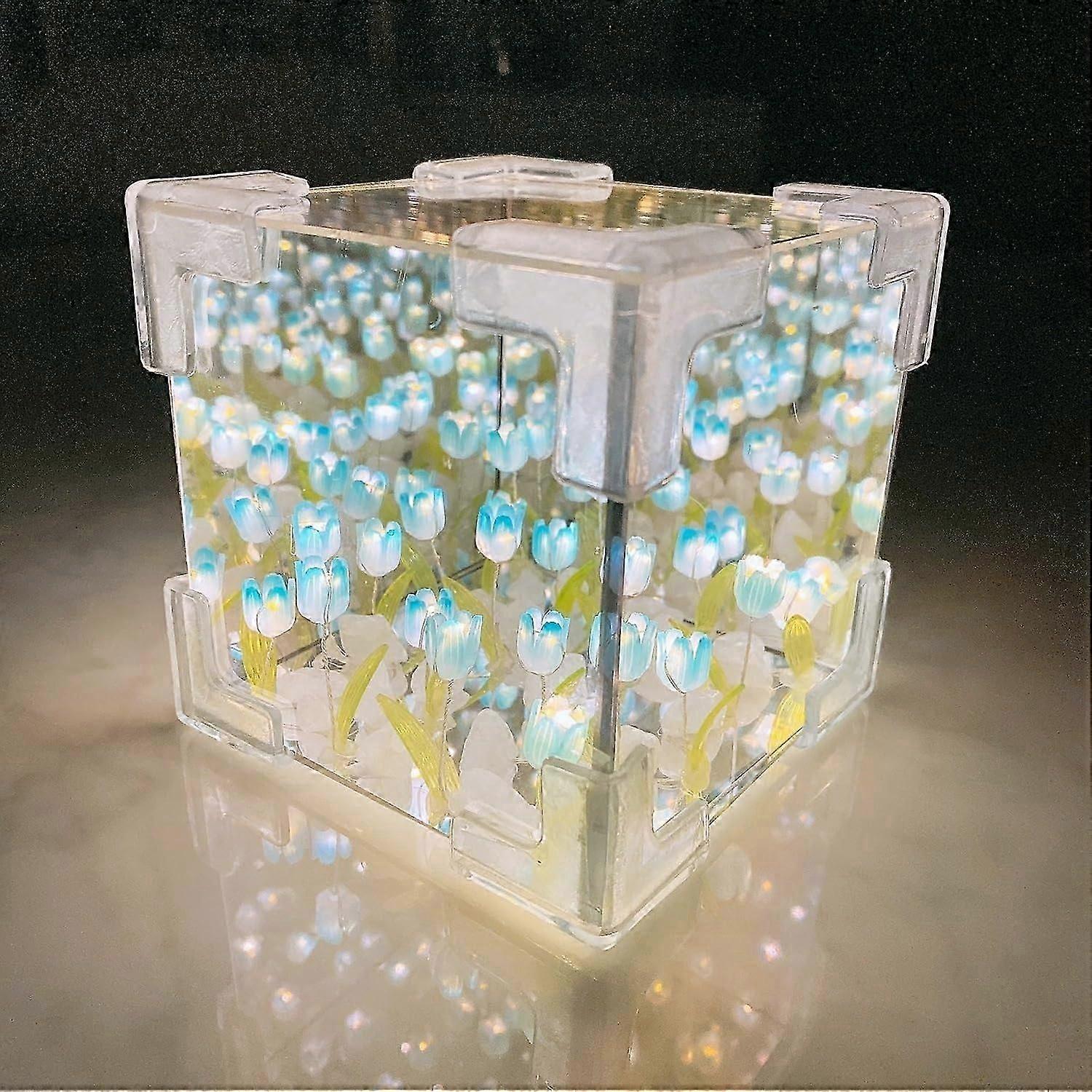 DIY Tulip Night Light LED Table Lamp, Tulip Mirror Night Lamp Material Package, lampara de tulipanes, Flower Artificial Flower Valentines Birthday Gif