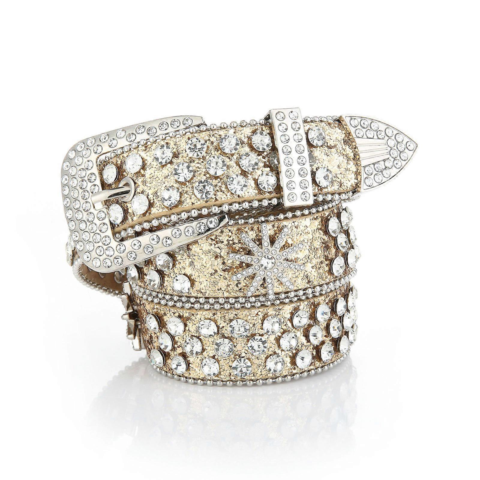 Harajuku Ceinture à paillettes complètes Ceinture adulte Ceinture de taille luxueuse Ceintures de mode Ceinture à boucle de strass pour boîte de nuit jaune 110CM