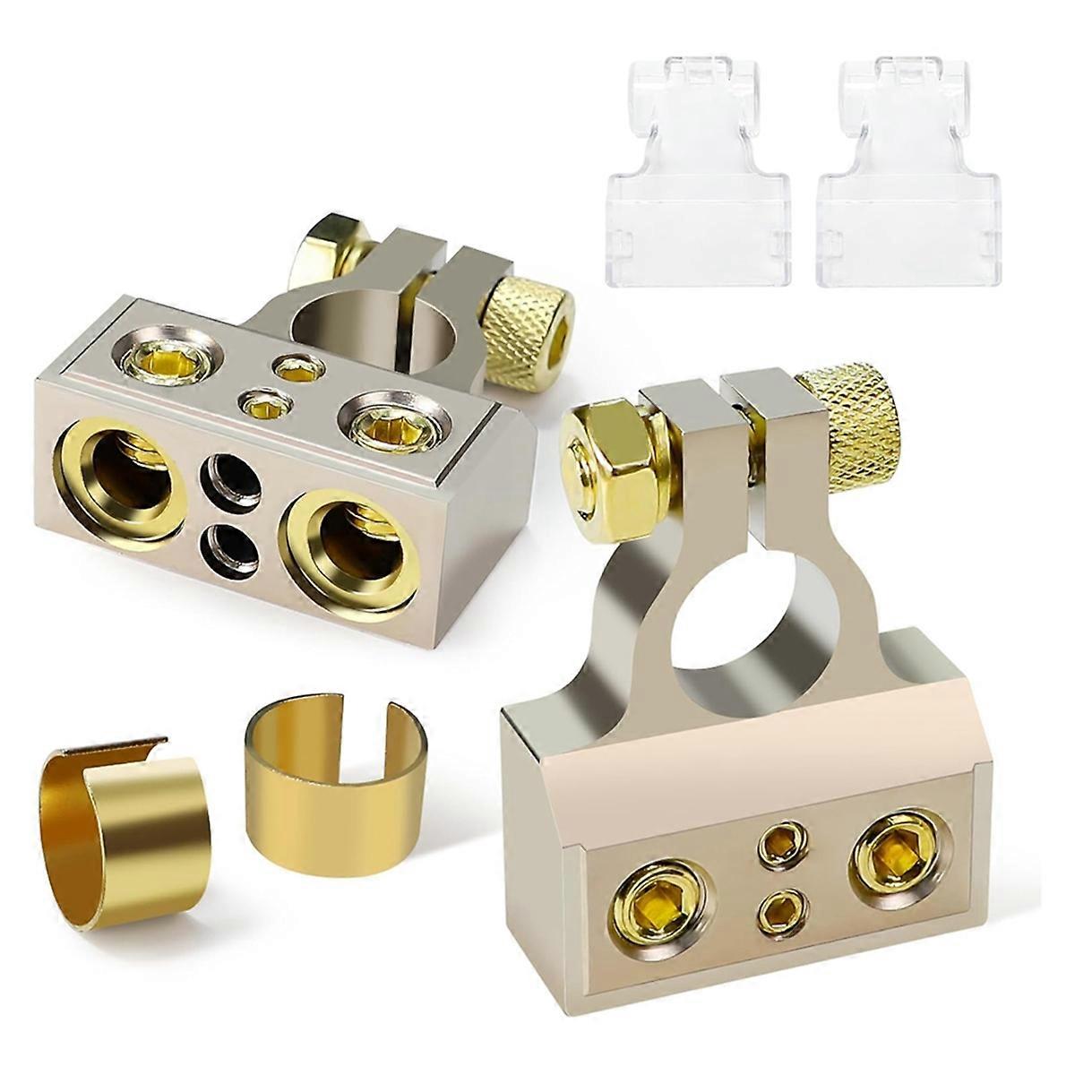 Battery Terminals, 0/4/8/10 Gauge Battery Terminal Connectors with Shims and Protective Covers, Car