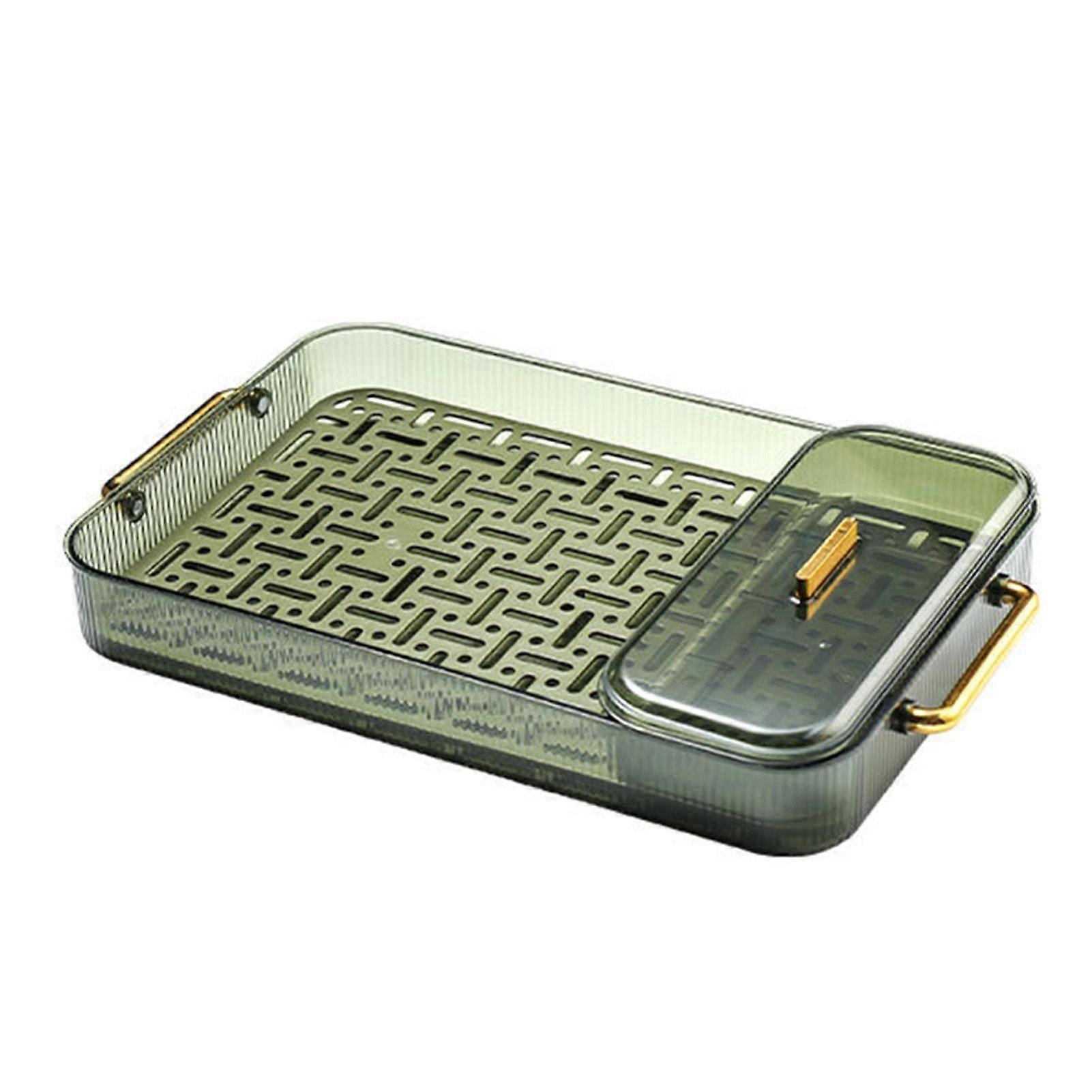 Double-Layer Tea Tray with Handles, Decorative Serving Tray with Storage Box