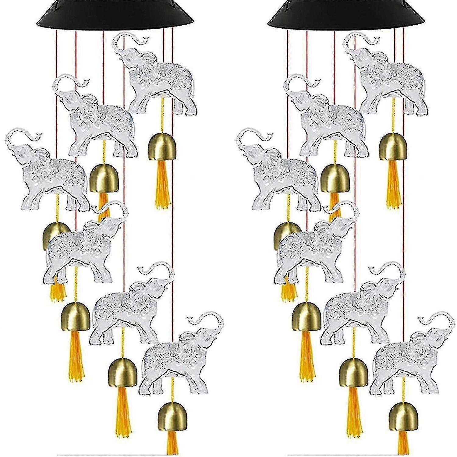 Solar Elephant Wind Chimes,hanging Light with Bells,for Garden Lawn