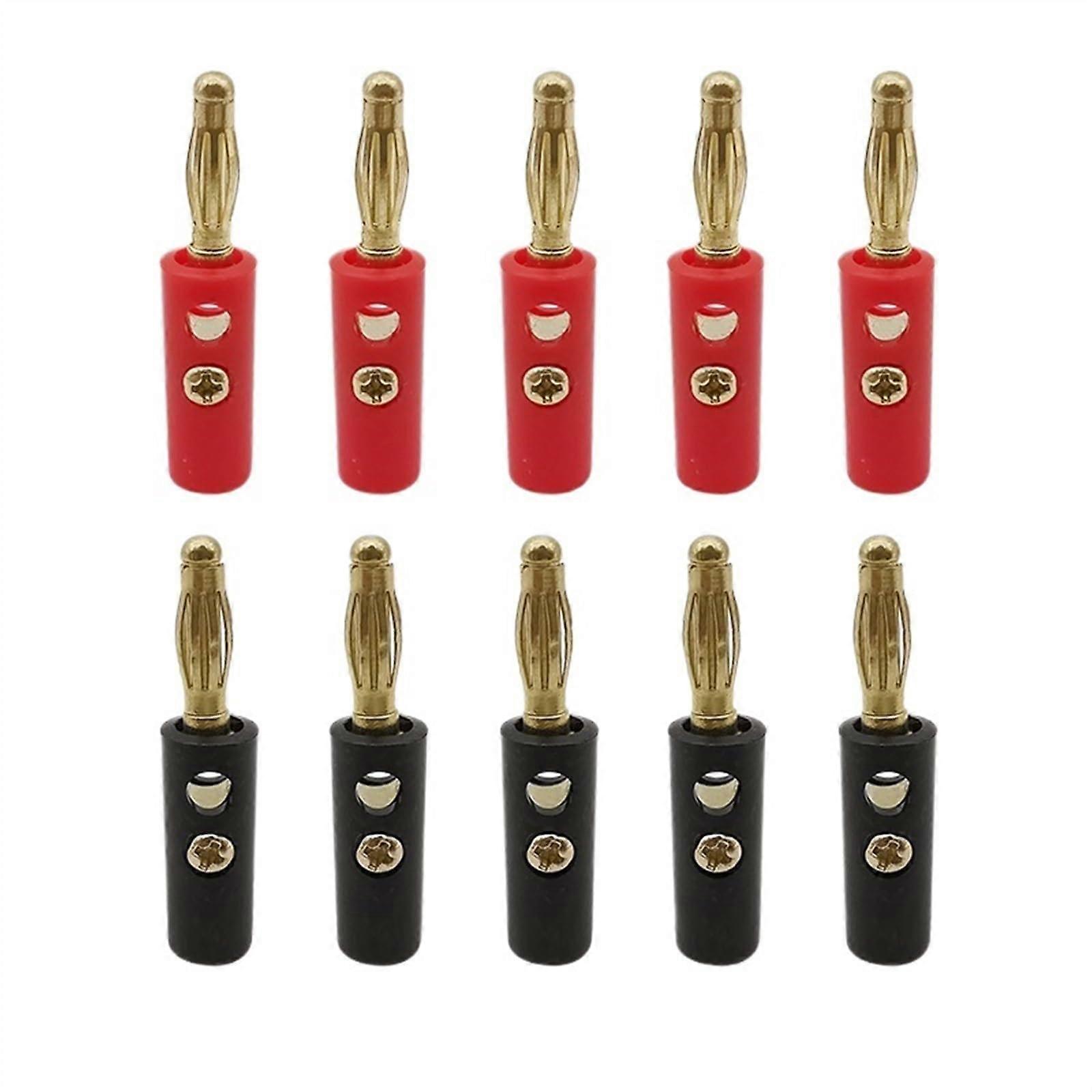 Red and Black 4mm Banana Connector Screw Type Locking Male Plugs for Binding Post Test Terminals, 5 Pairs