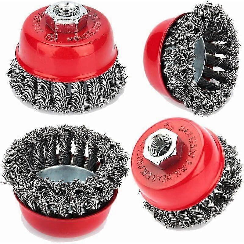 Cleaning Wire Brush, 4pcs M14 Twisted Wire Brush 75mm 100mm for Angle Grinder Cup Brush Rust Corrosion Paint Removal (75mm 3'') Edition