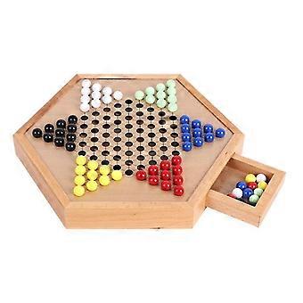 Hexagonal Drawer Beech Acrylic Checkers Children's Adult Puzzle Wooden Checkers Set
