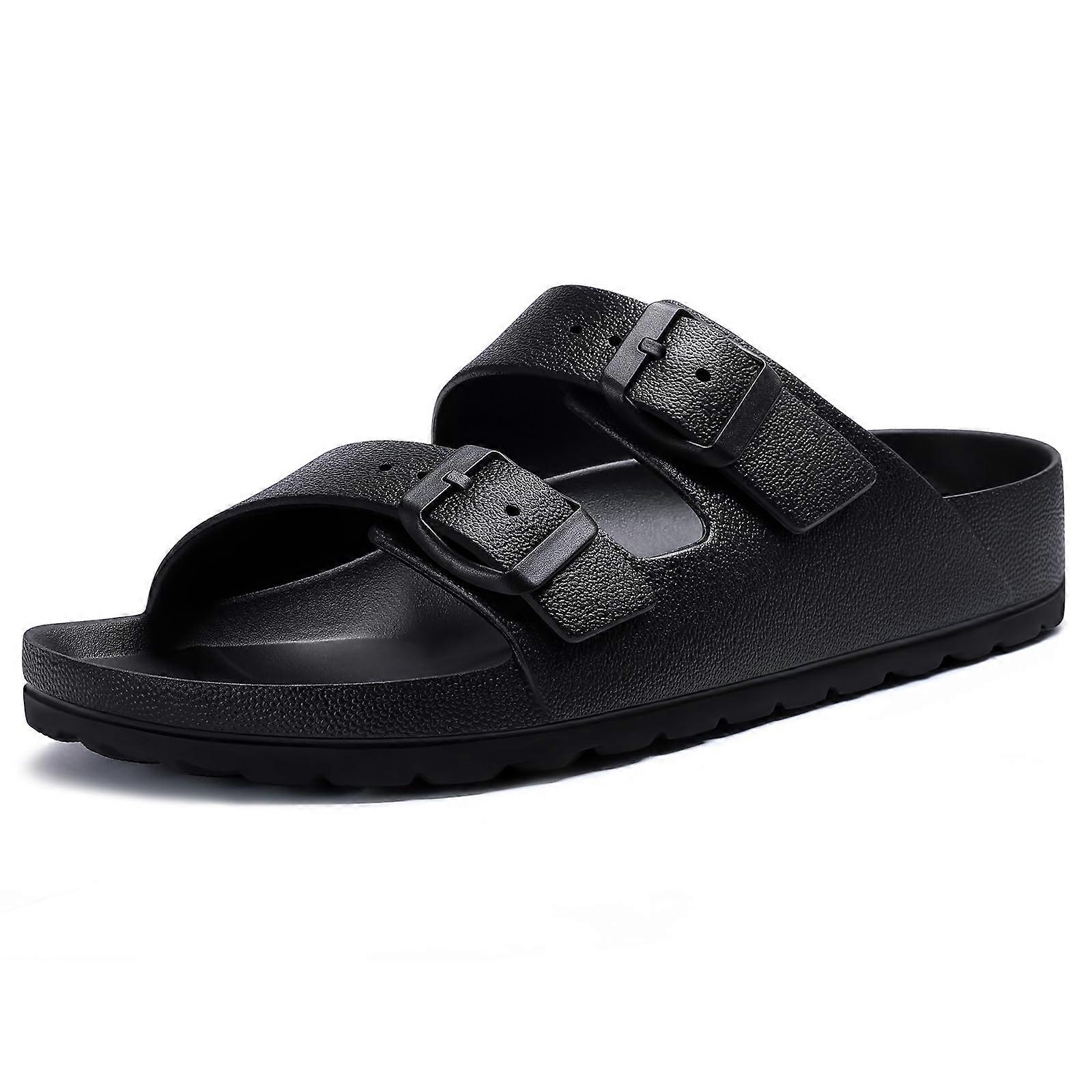 With the support of belt, women's comfortable eva sandals, adjustable buckle Sunmmer beach slide sandal 8-8.5 black