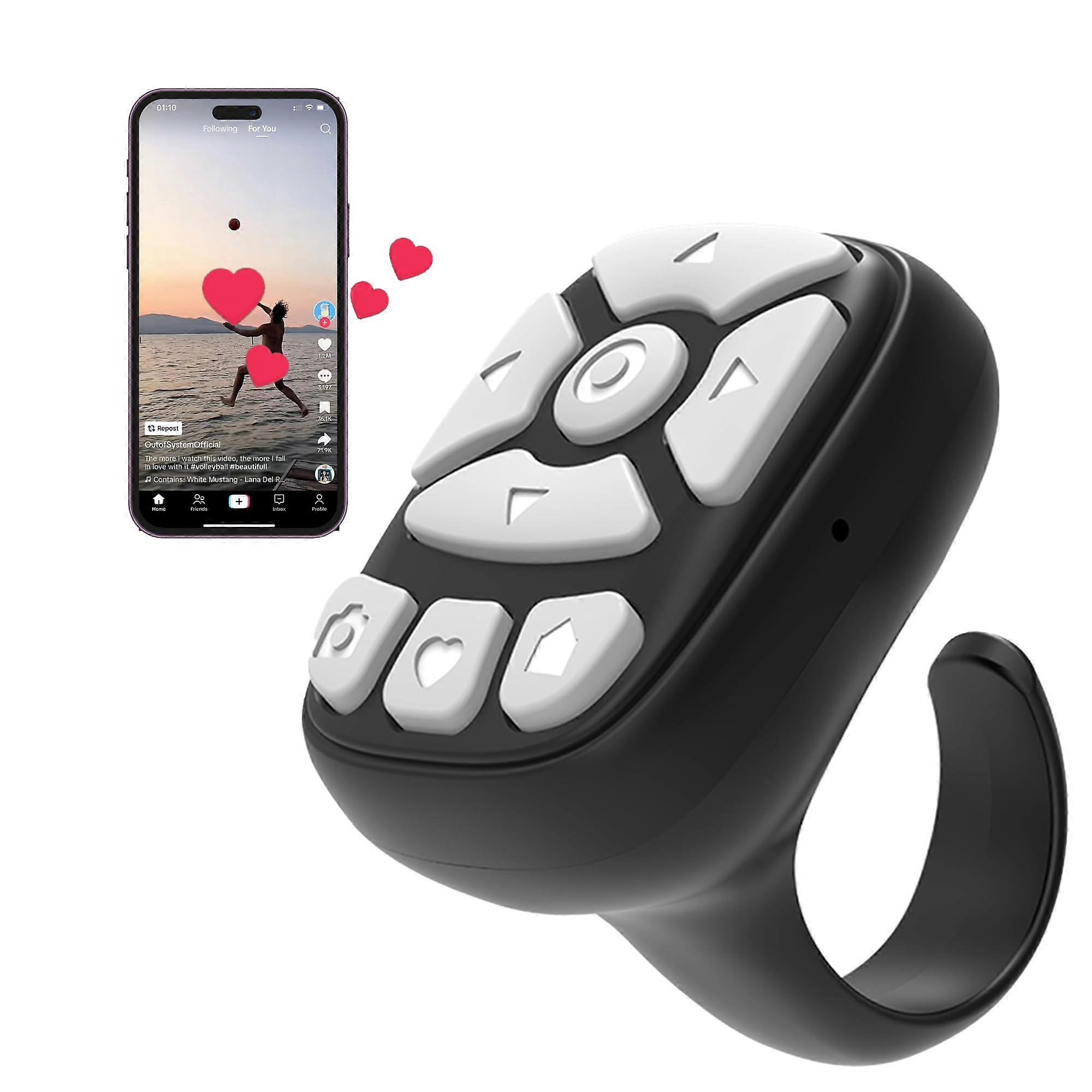 Scrolling Ring Bluetooth Scroller For Tik Tok iPhone iPad Android S22 Black