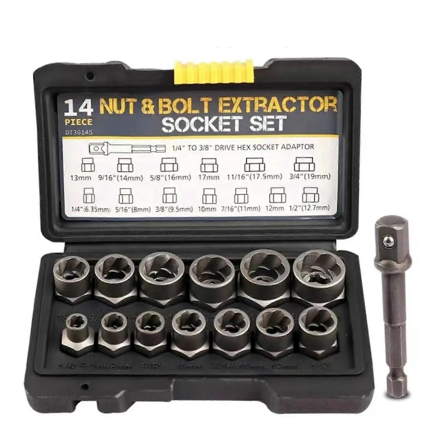 Bolt Extractor Kit, 14 Piece Nut Extractor Socket Set, 1/4'-3/8' Drive Round Bolt Removers
