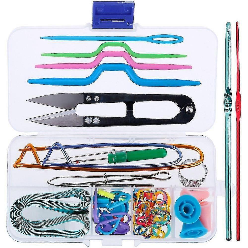 63 Pcs Knitting Kit - Knitting Tools With Tool Kit Accessories Box And 2 Knitting Hooks