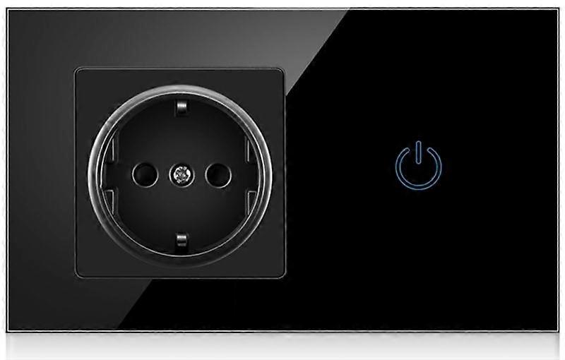 EU Smart Touch Switch For LED Light +16A Germany Socket Outlet With Black Crystal Glass Panel