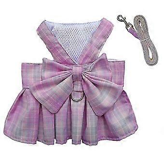 Bow Dog Collar Skirt Cute Pet Harness With Breast Strap Traction Rope Cat Dogs Clothes Harness Vest Princess Tutu Dress Skirt 7 Pink Skirt