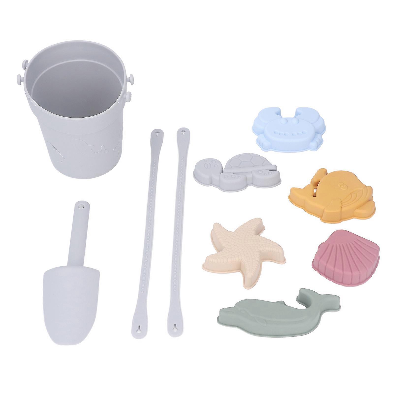 Silicone Beach Bucket Toy Set Interactive Lightweight Portable Kids Beach Toys Set for Summer Grey