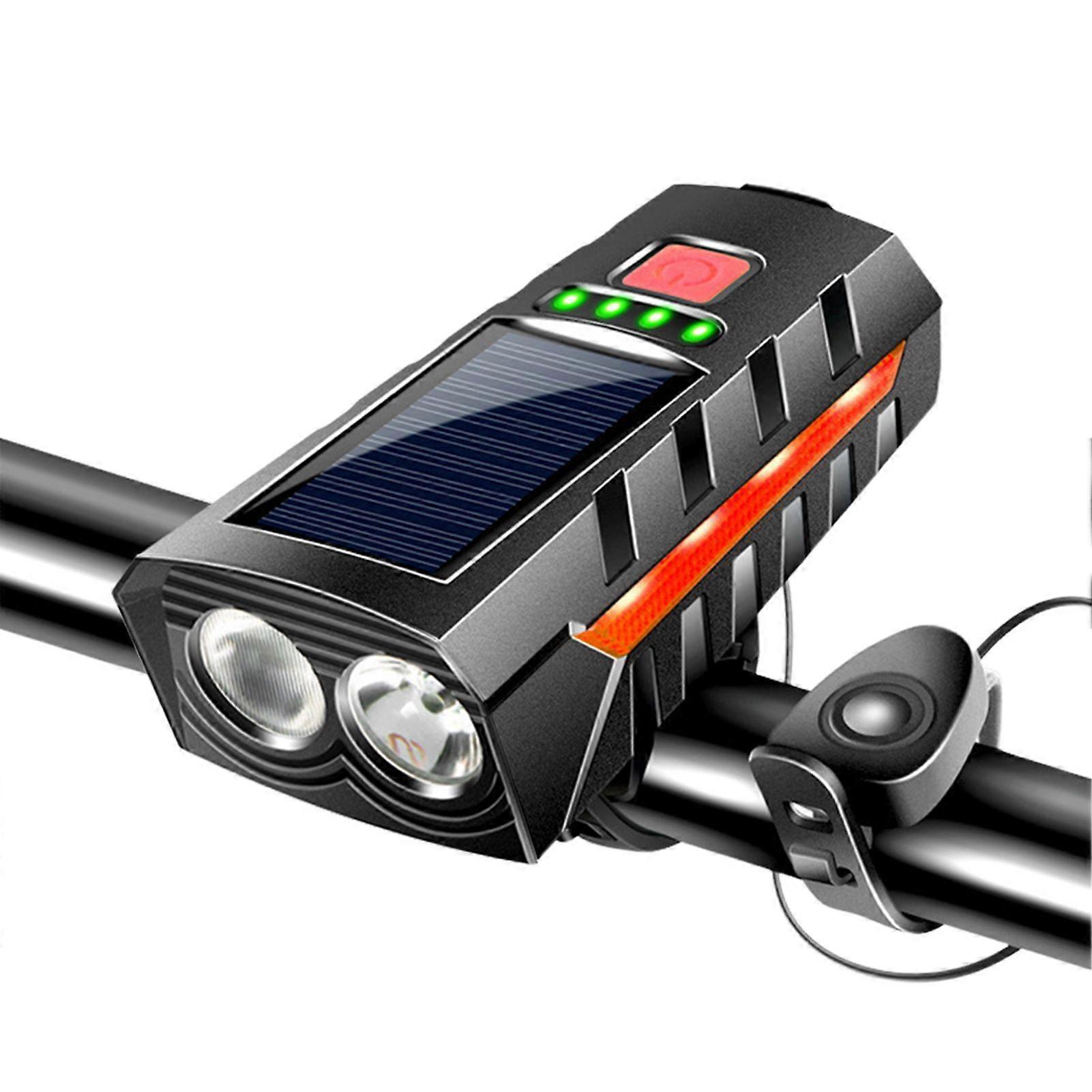 Cykelhorn Forlygte Solar/USB-opladning Cykelhorn Lys Vandtæt Cykelklokke Lys til de fleste typer cykler