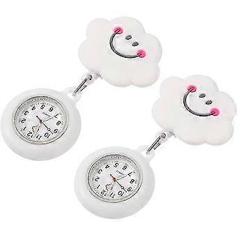 Retractable Nurse Watches Clip- On Hanging Lapel Silic Smile Cloud Fob Pocket Watch Tunic Stethoscope Watch For Nurses Whi