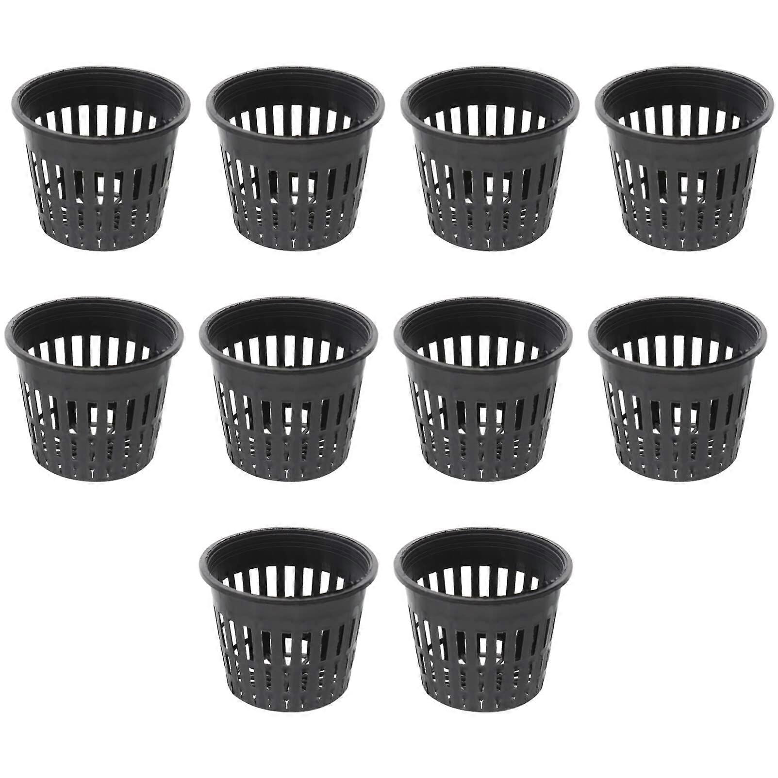 10pcs Plastic Garden Mesh Net Pot Hydroponic Basket Planting Nursery Grow Supplies Net Cups for Hydroponics (Black)