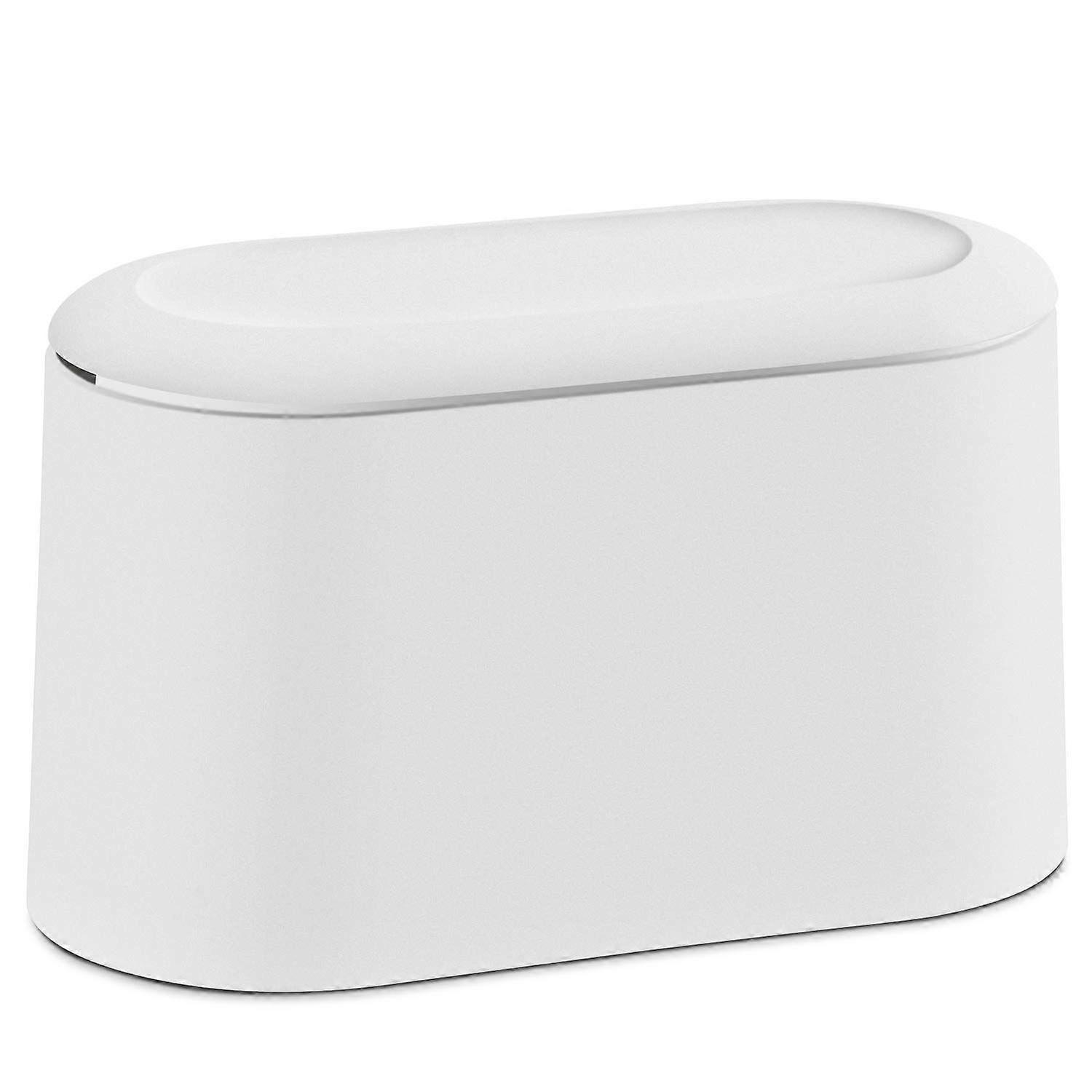 Mini Desktop Wastebasket with Lid, Small Office Countertop Trash Can, Tiny Plastic Garbage Bin, White