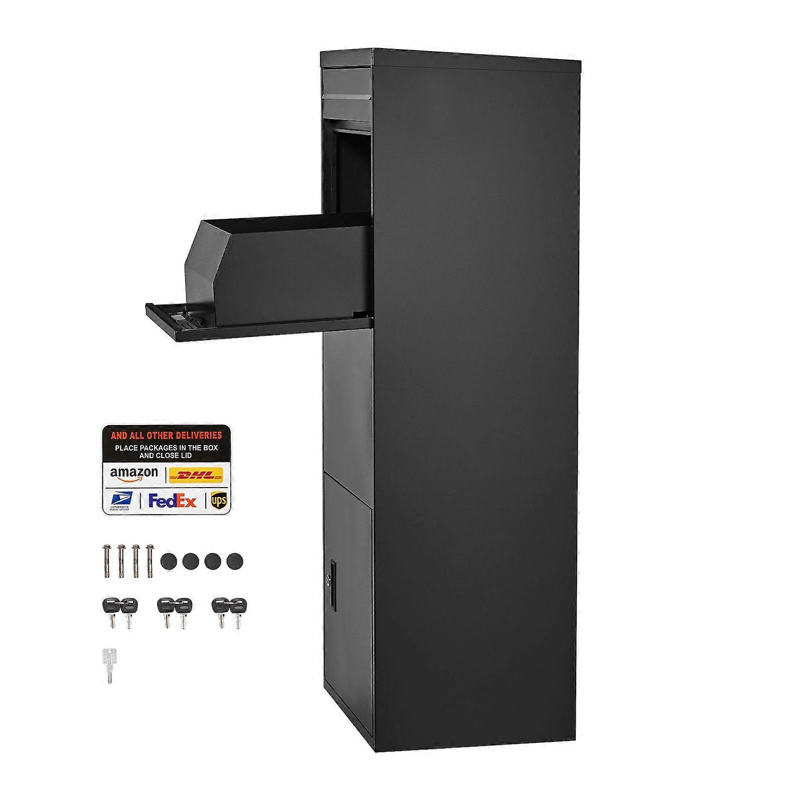 Package Delivery Boxes for Outside, 47.2 in Mailbox for Parcel with Lock, Galvanized Steel Package Drop Box, Black