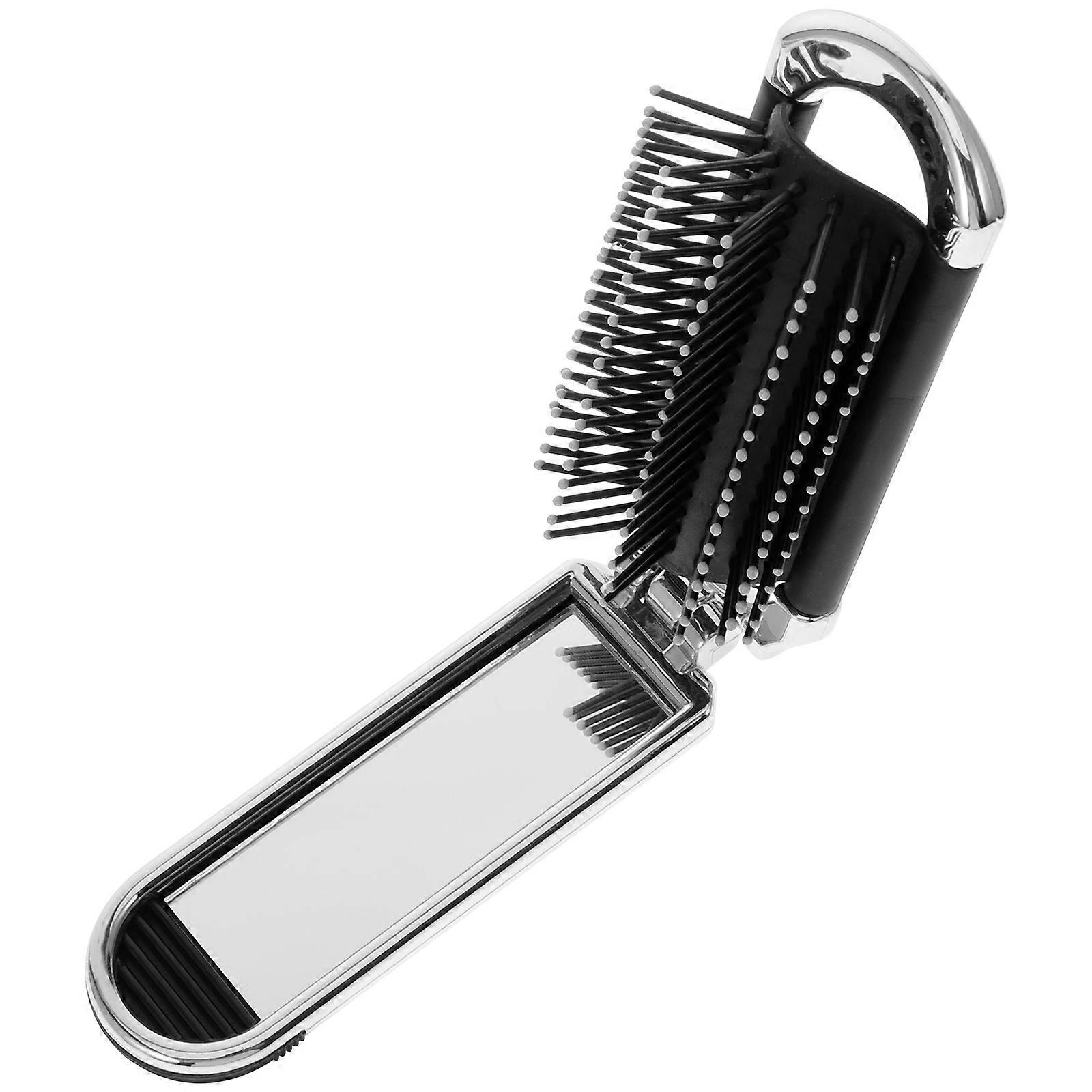 Stylish Portable Folding Hair Brush with Mirror – Compact Travel Comb for All Hair Types, Easy Detangling Design for