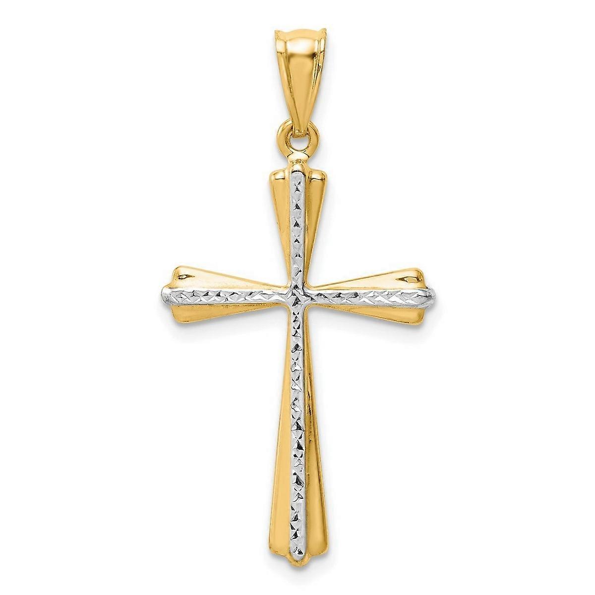 14k Two Tone Solid Polished back Gold Sparkle Cut Religious Faith Cross Pendant Necklace 30x19mm Wide-Pendant for Women